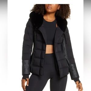 Blanc Noir Women's Black Puffer Jacket with Faux Fur Hood. BEAUTIFUL